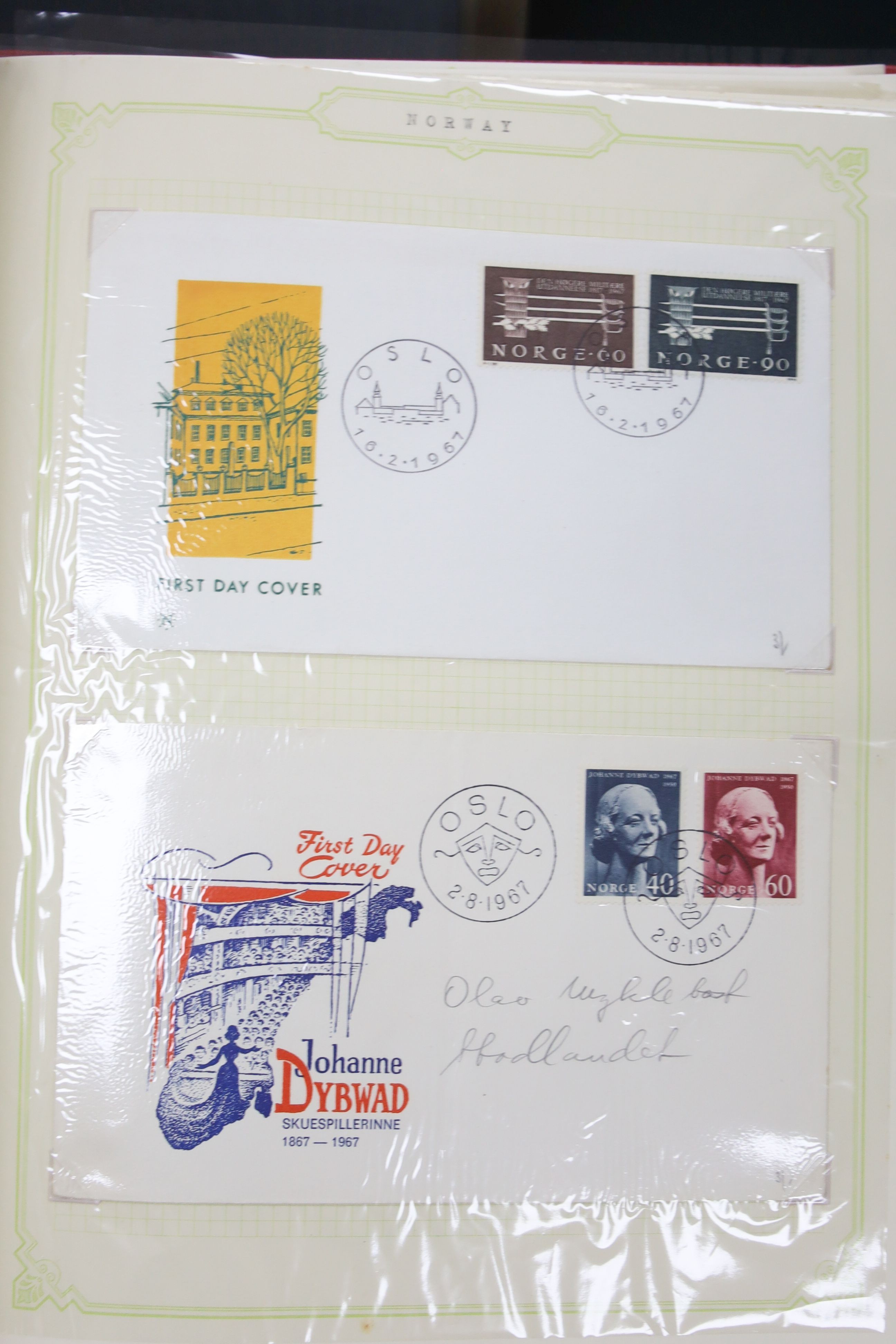Norway stamp collection in three albums from 1855–1980, mint and used and two further albums various themes (five)